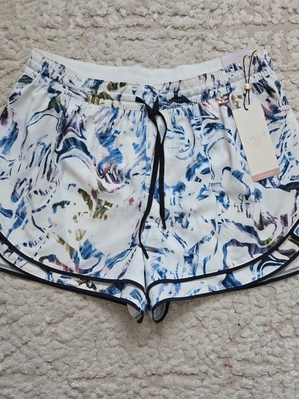 Calia High Rise Step Up Short 3 inch Inseam Relaxed Fit Moss Print Multi Small